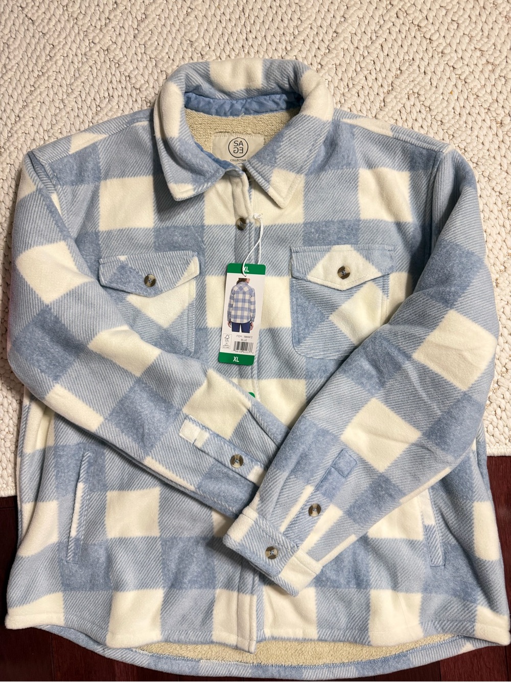 Sage Women Fleece Flannel Jacket Plaid Sherpa Button Down Jacket XL